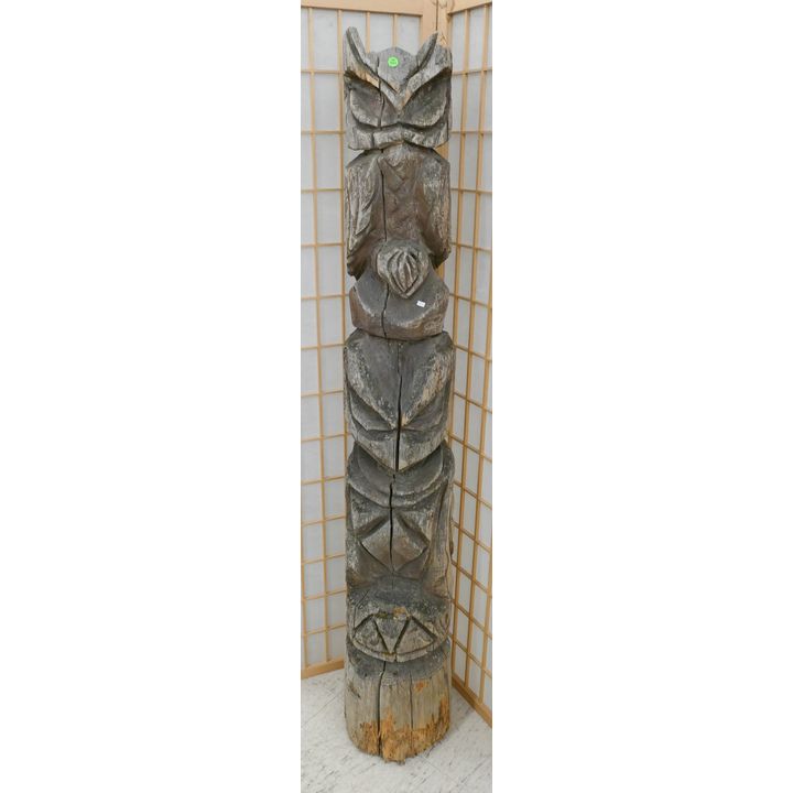Vintage Chainsaw Carved Cedar Bird Totem Pole- 68x10''