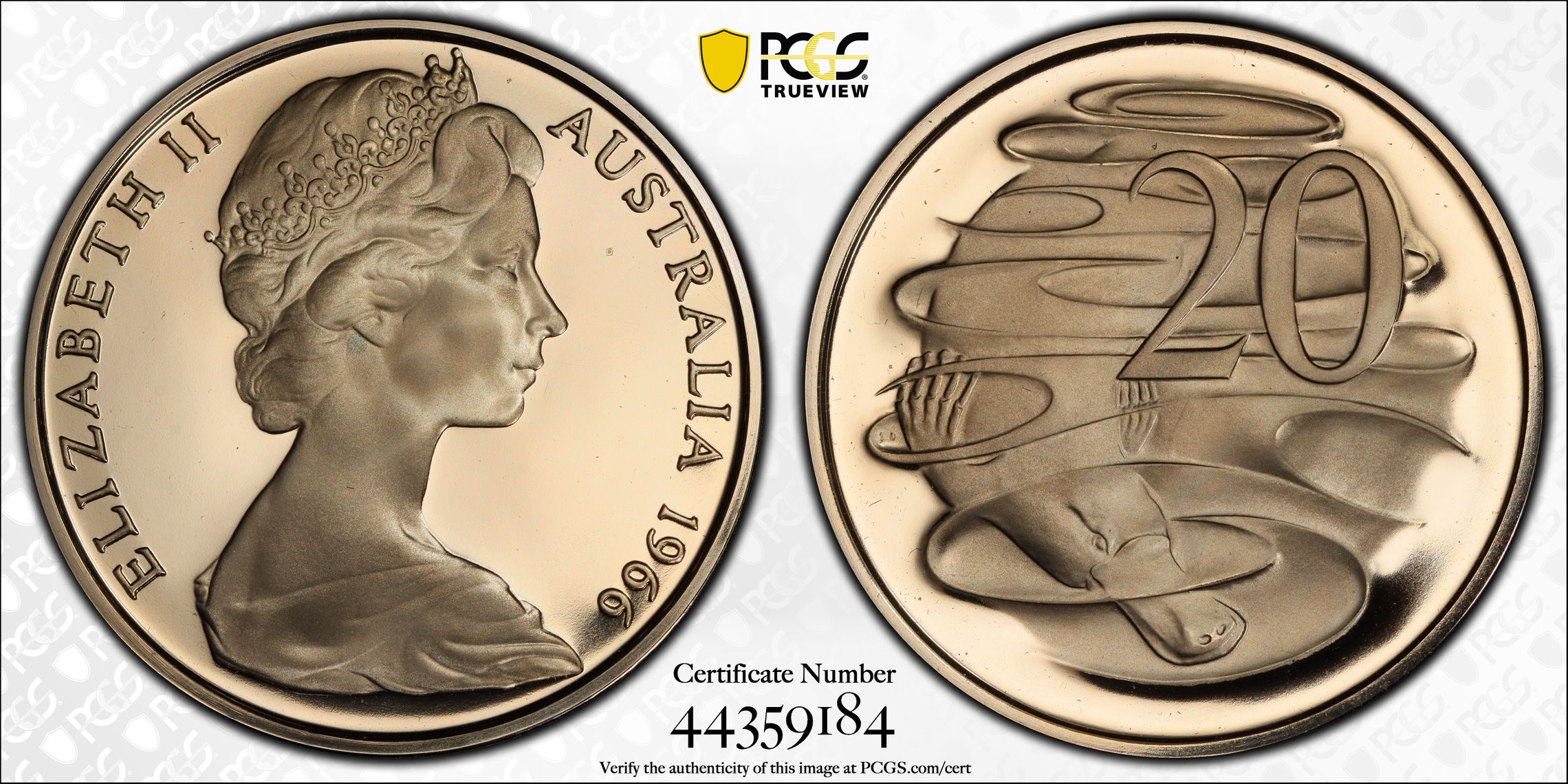 1966 Australia Twenty Cent, 20c PCGS - PR69DCAM -184
