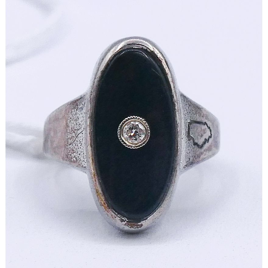 Art Deco Sterling Diamond & Onyx Ring Size 6.5