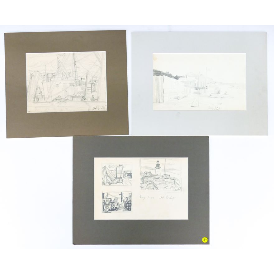 3pc Jack McLarty Pencil Signed 1940s Pencil on Paper Works Matted