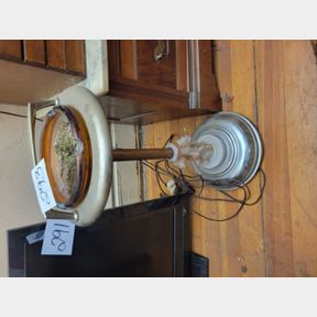 Vintage Lighted Slag Glass Floral Smoking Stand