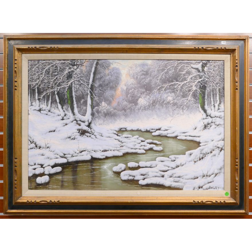 Joseph Dande (1911-1969 Hungarian) ''Winter Stream'' Oil