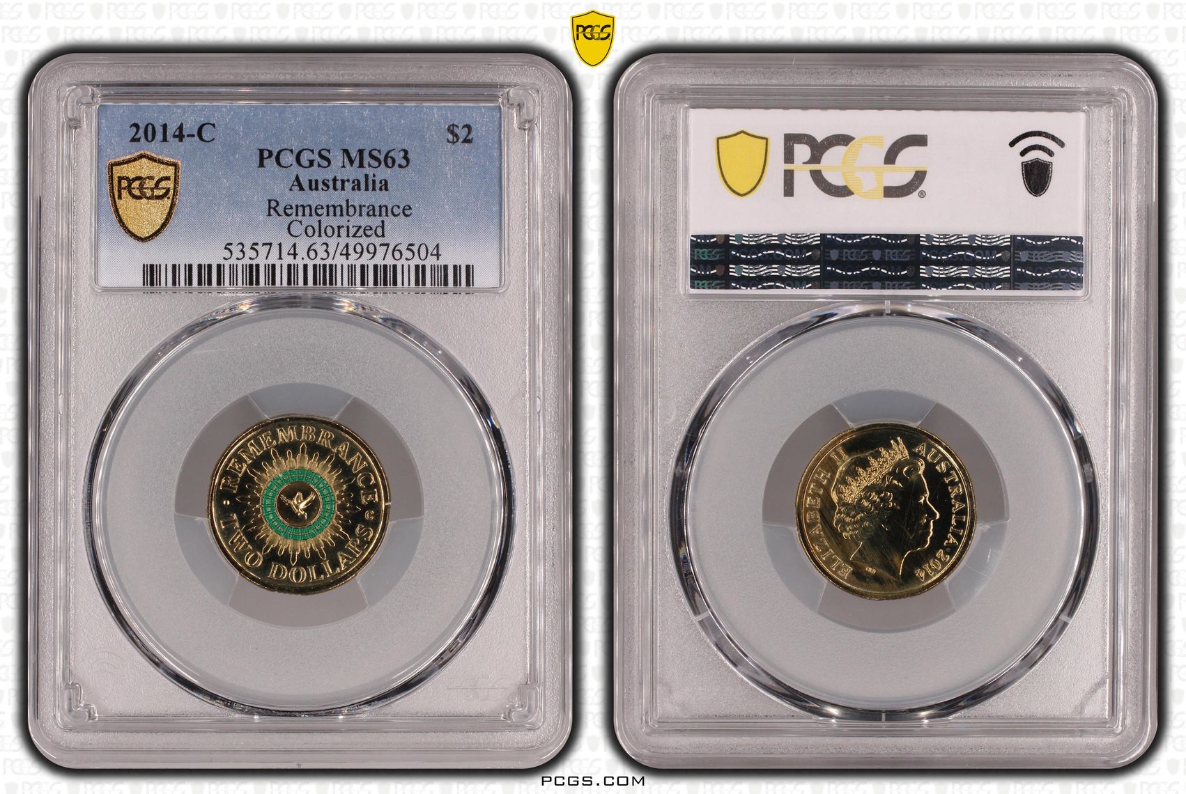 379 · Remembrance Day Colorized , Two Dollar, 2014-C, PCGS MS63