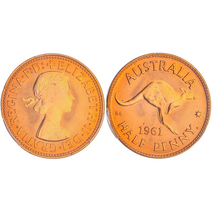 Elizabeth II, Halfpenny, 1961-Y., PR 66RD