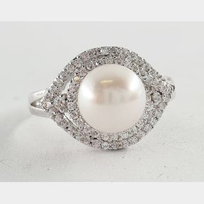 STERLING SILVER FRESH WATER PEARL & CZ DRESS RING - 51929/10187