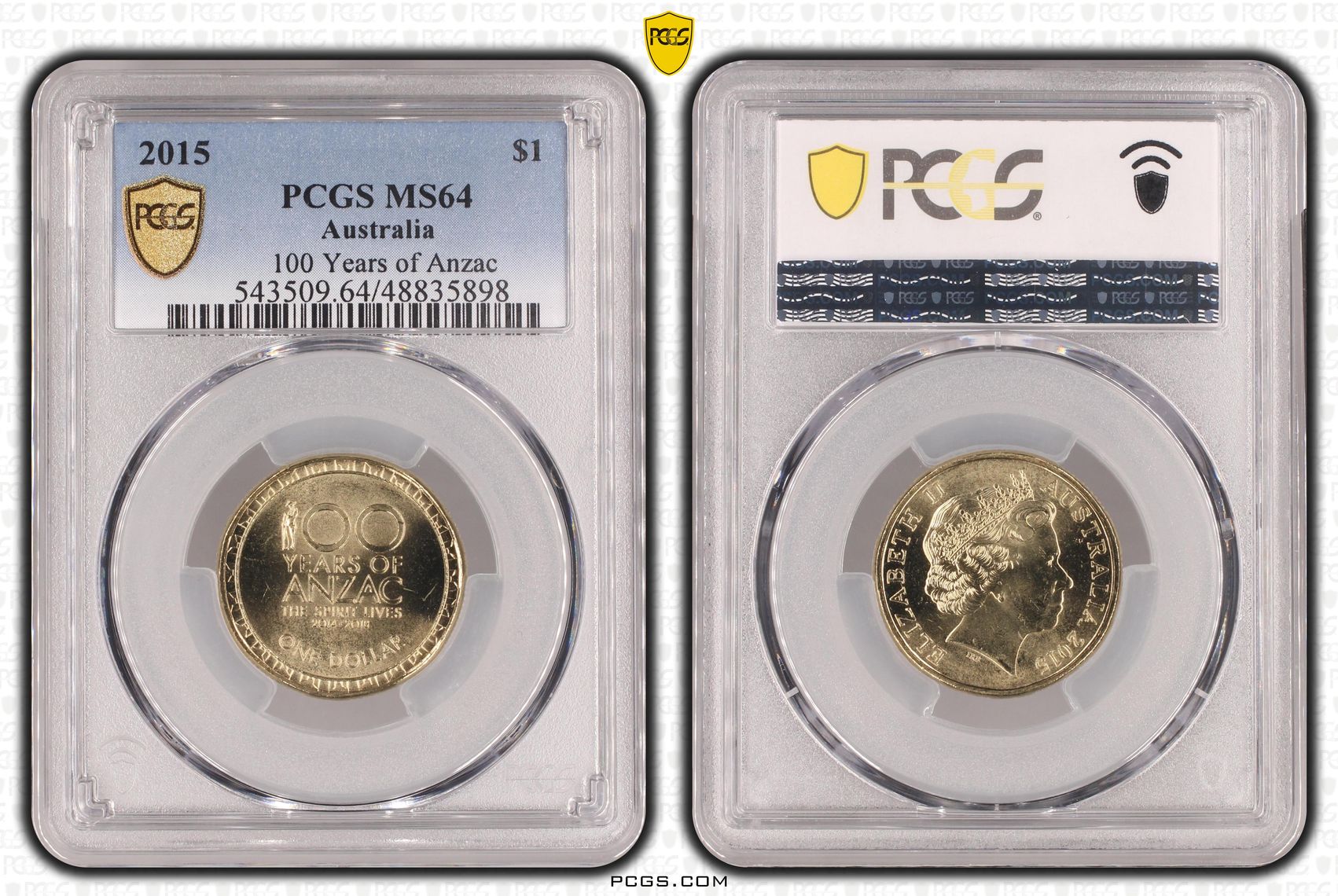 246 · Elizabeth II, 100 Years of Anzac , One Dollar, 2015, PCGS MS64