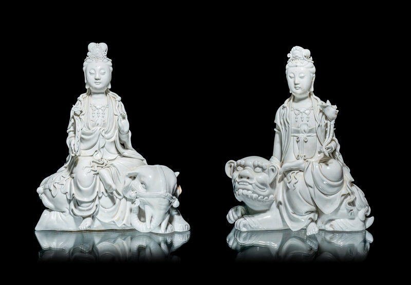A Pair of Chinese Blanc-de-Chine Porcelain Figures of Guanyin