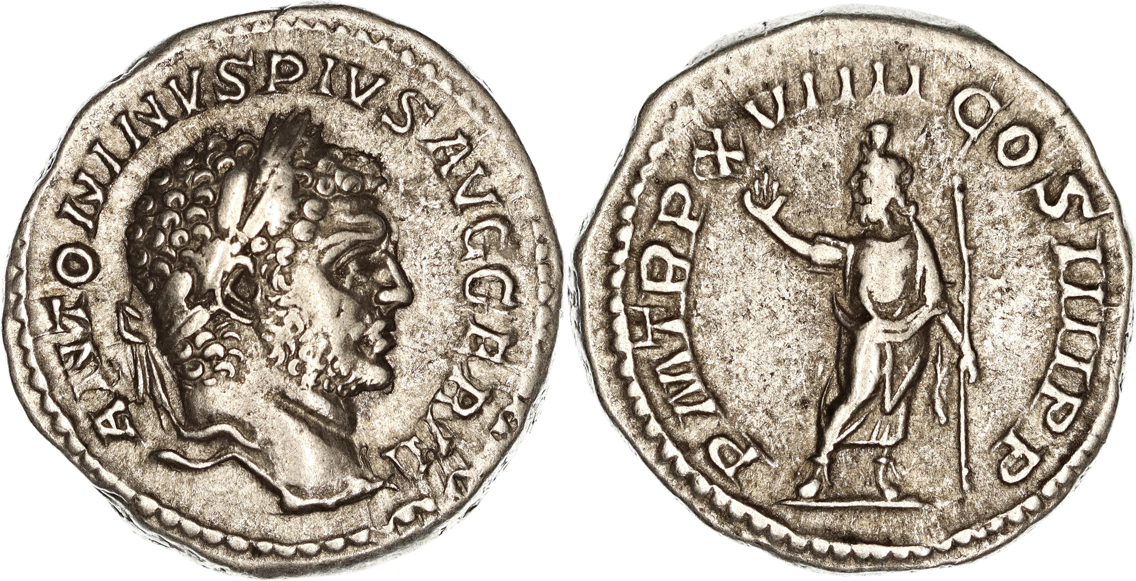 Roman Empire, Caracalla, Silver Denarius, 216 AD, nVF