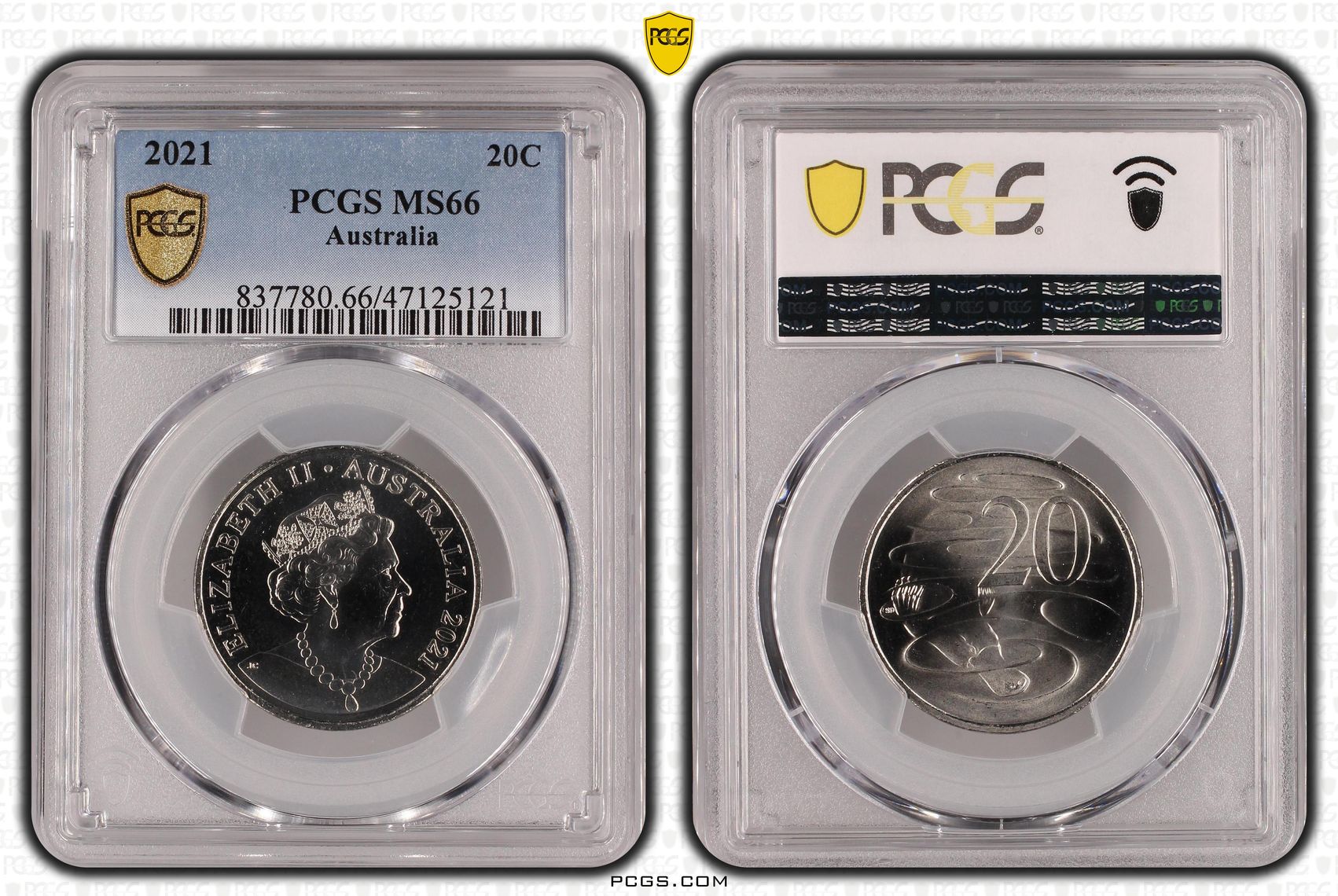 Elizabeth II, Twenty Cent, 2021, PCGS MS66