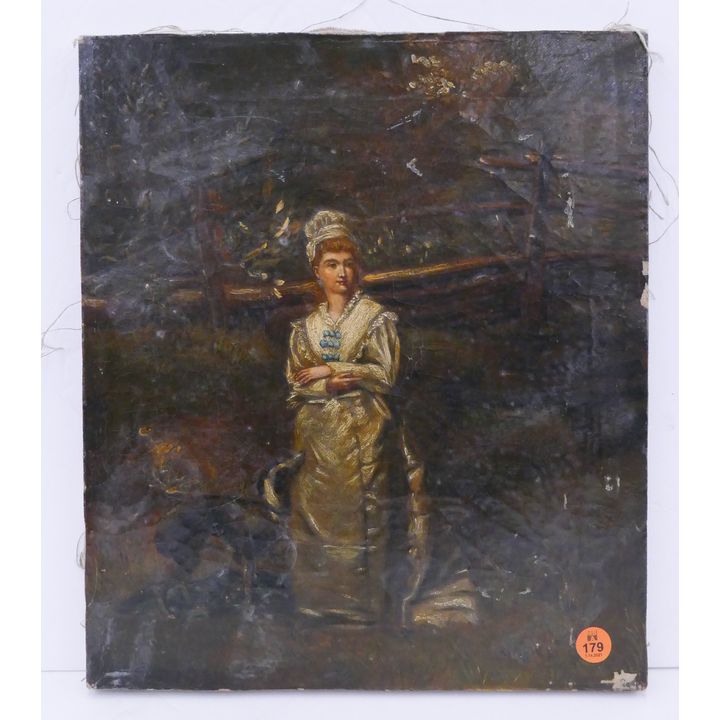 Victorian Woman with Dog Oil Painting- 14x12''