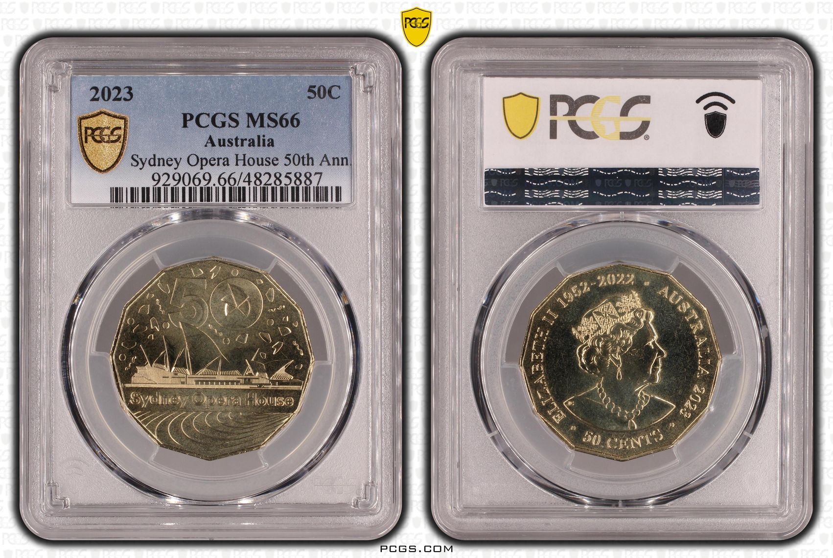 Sydney Opera House 50th Ann., Fifty Cent, 2023, PCGS MS66