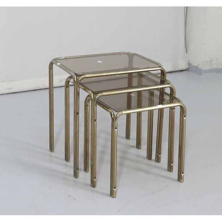 NEST OF 3 METAL AND GLASS SIDE TABLES