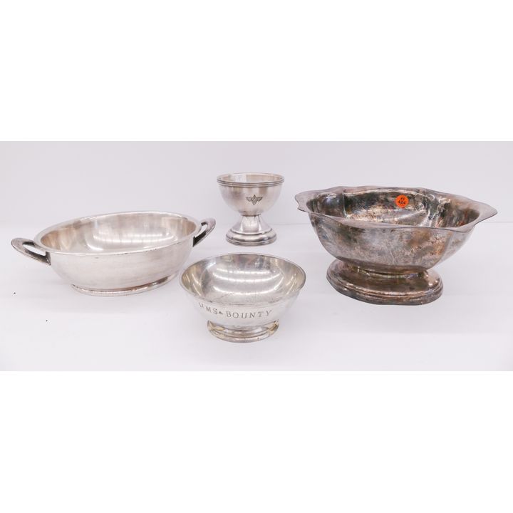 4pc Antique Silverplate USN & WAC Bowls- largest 10''