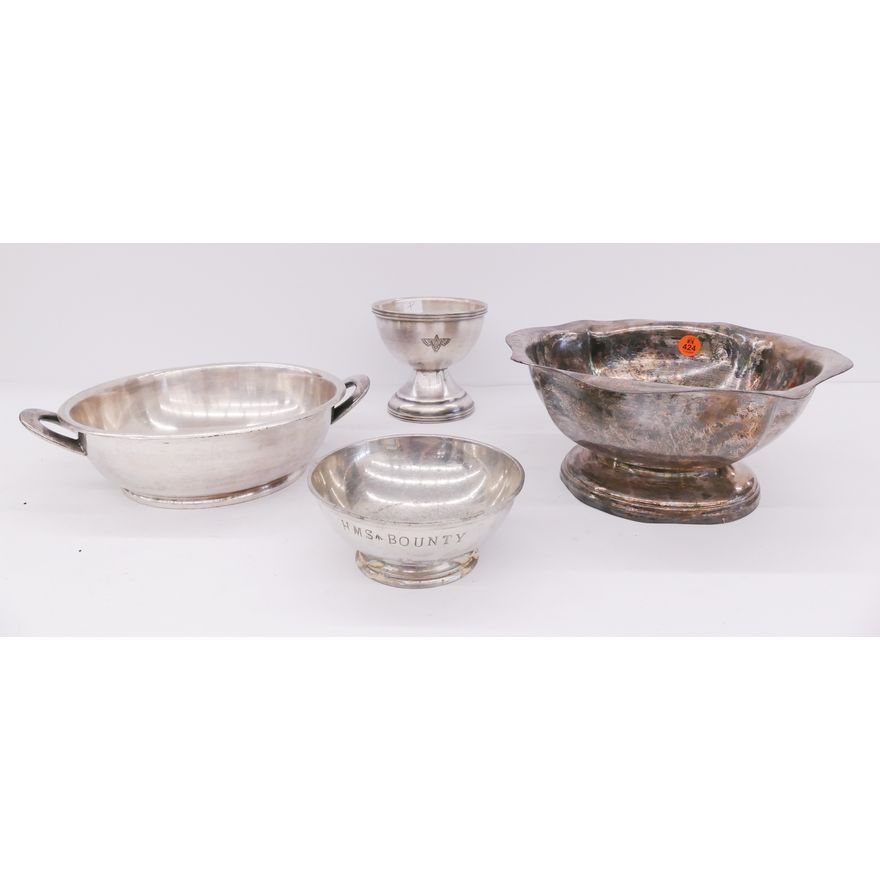 4pc Antique Silverplate USN & WAC Bowls- largest 10''