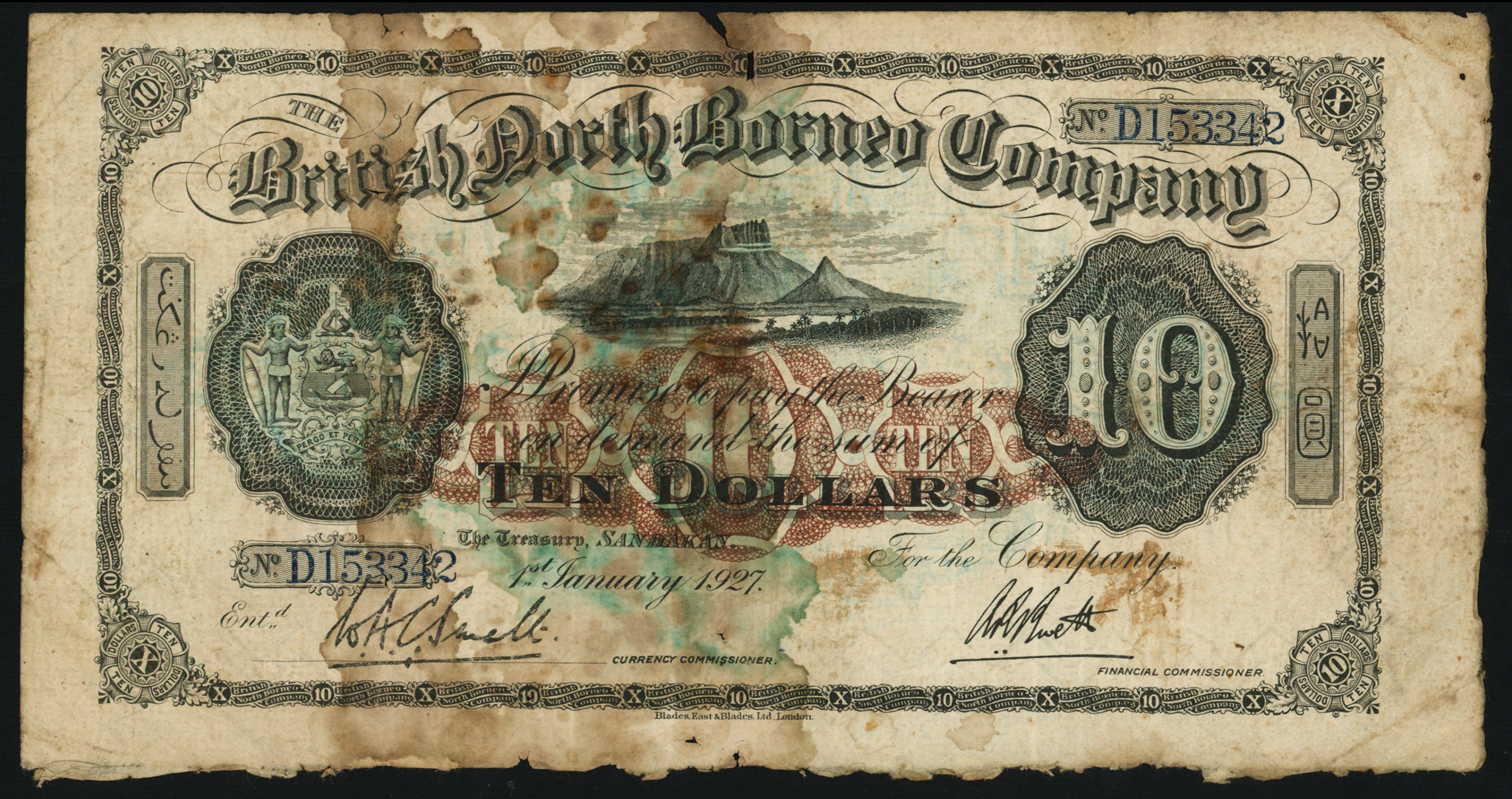 British North Borneo 1927 $10 D153342 F | Monetarium Singapore