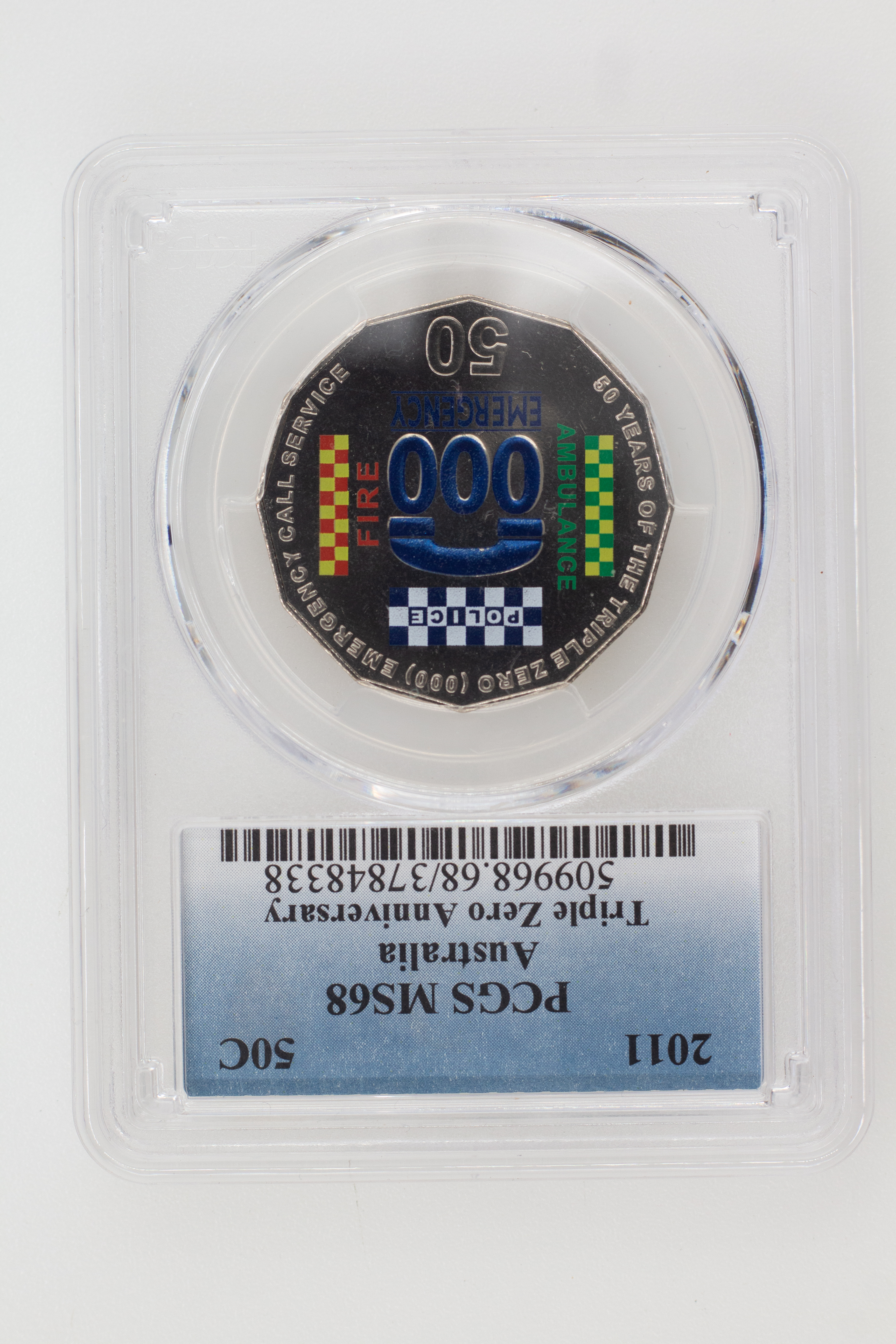 2011 Australia Fifty Cent, 50c Triple Zero Anniversary PCGS - MS68 -338