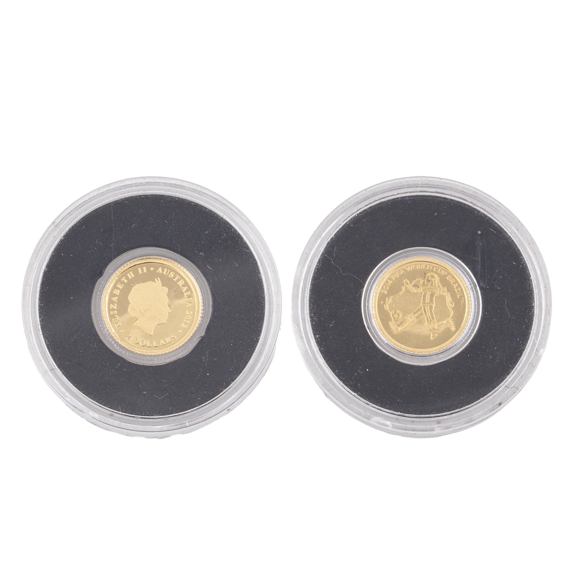 41 · Elizabeth II, 0.5g Gold Mini Proof World Cup Brazil, Two Dollar, 2014,  FDC