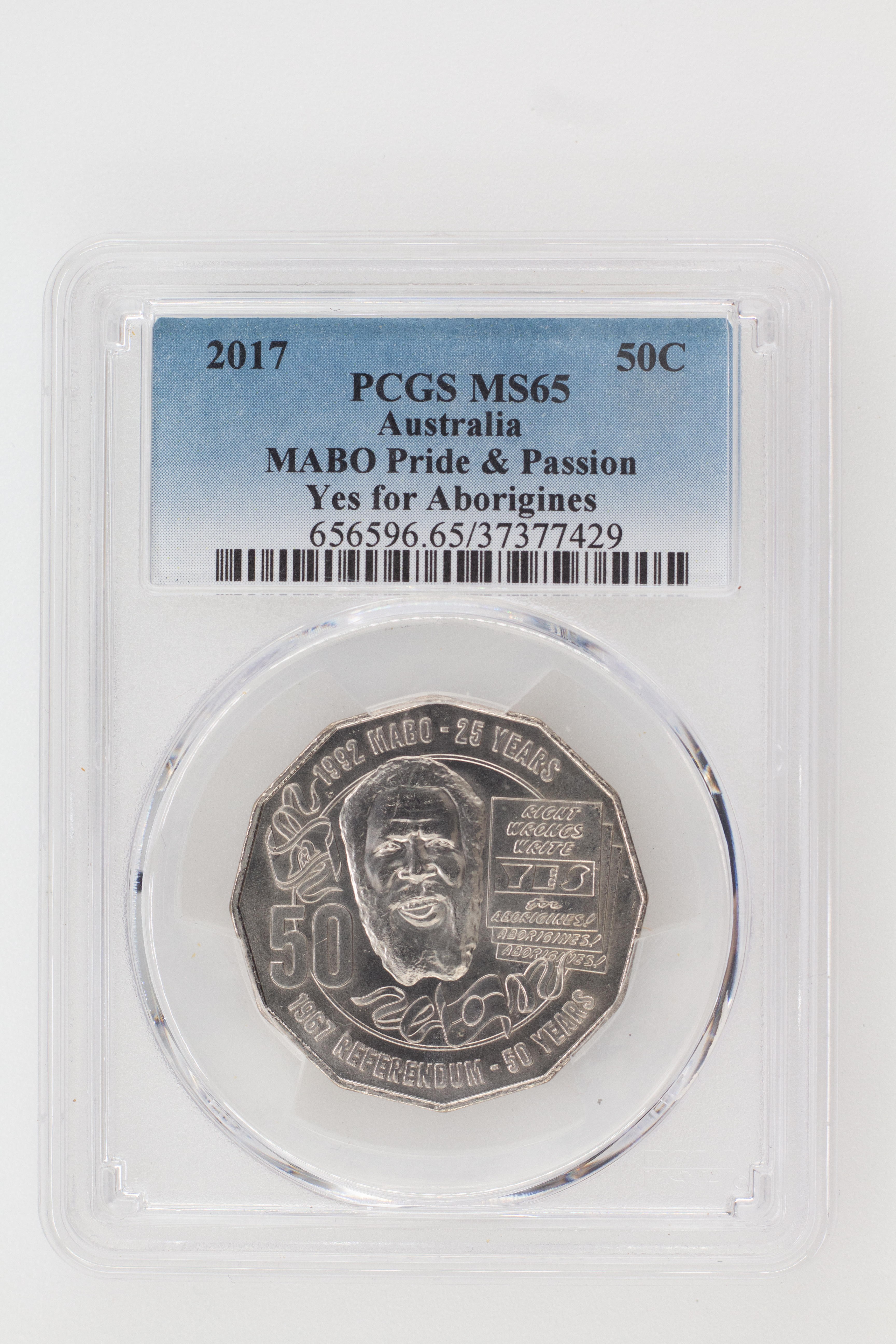 2017 Australia Fifty Cent, 50c MABO Pride & Passion Yes for Aborigines PCGS - MS65 -429