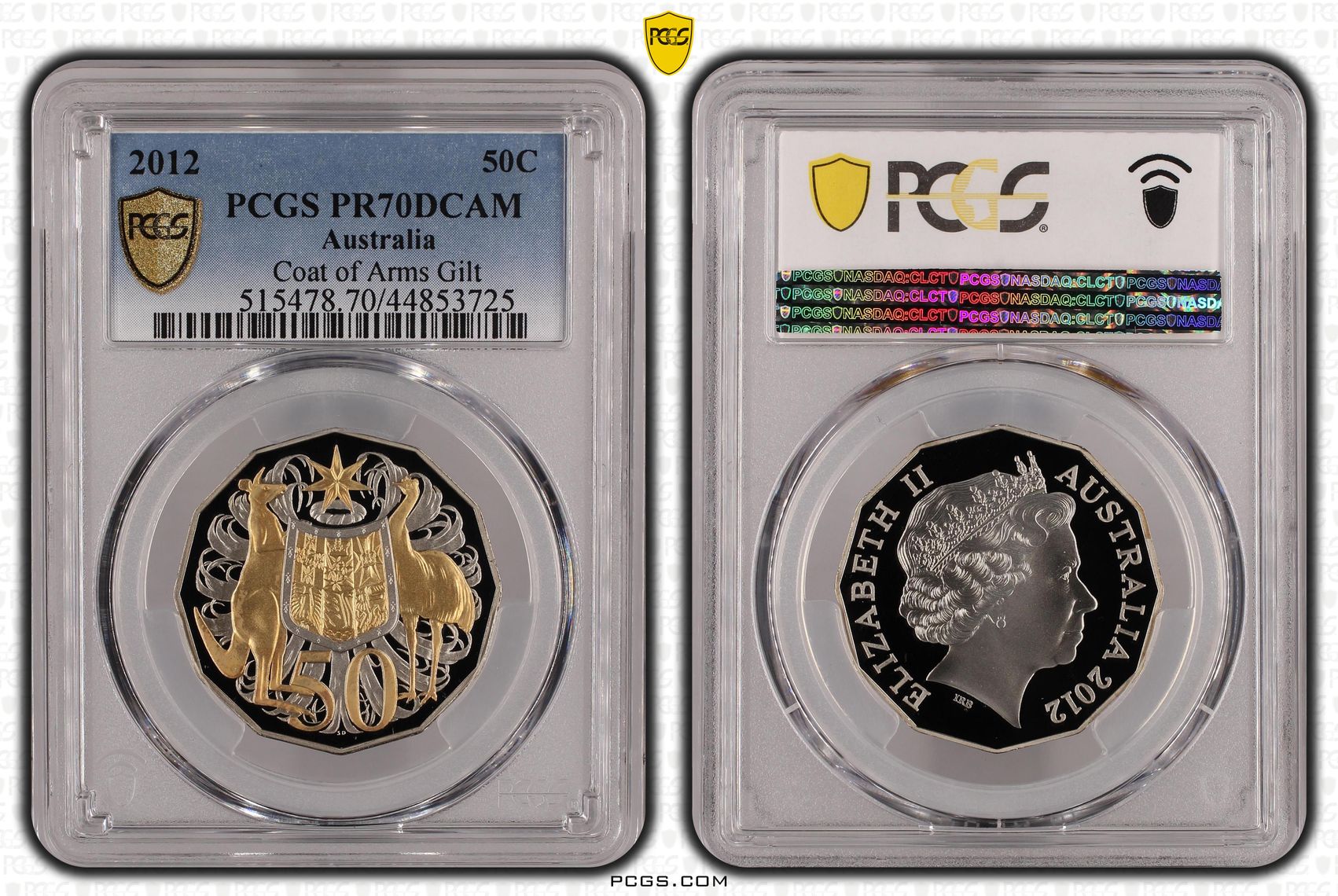 2012 Australia Fifty Cent, 50c Coat of Arms Gilt PCGS - PR70DCAM POP 25/0 -725
