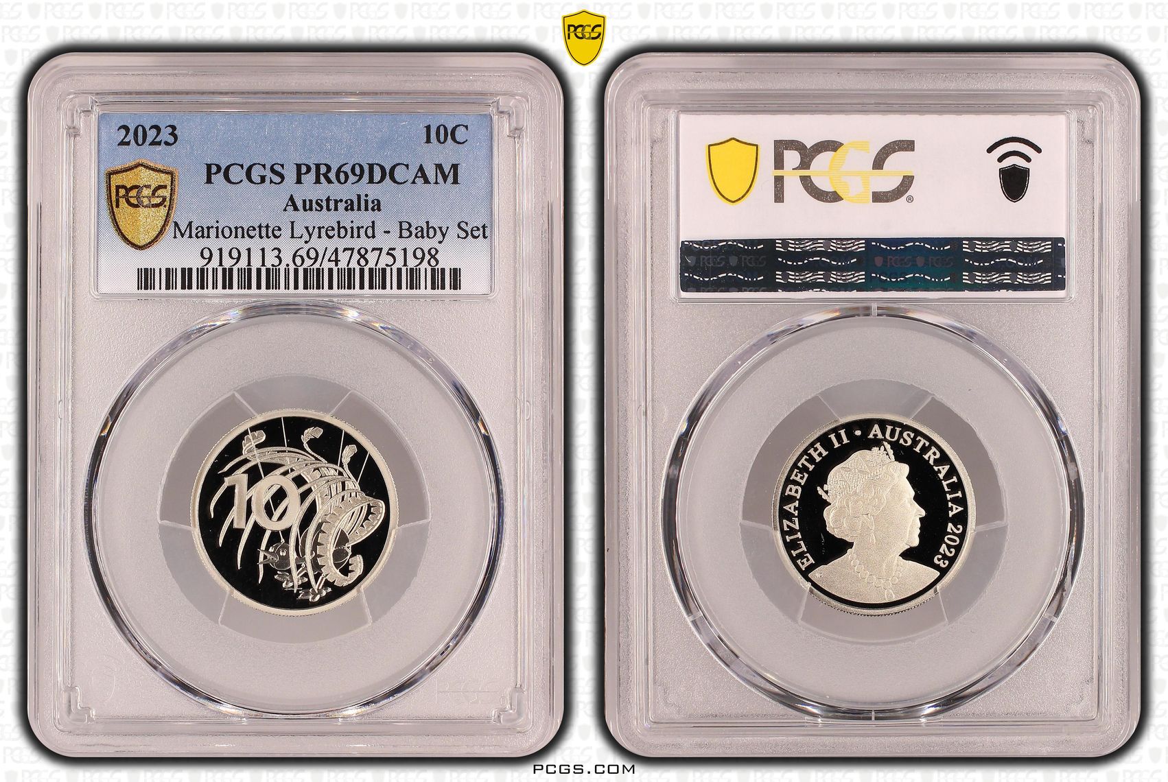 Marionette Lyrebird - Baby Set, Ten Cent, 2023, PCGS PR69DCAM