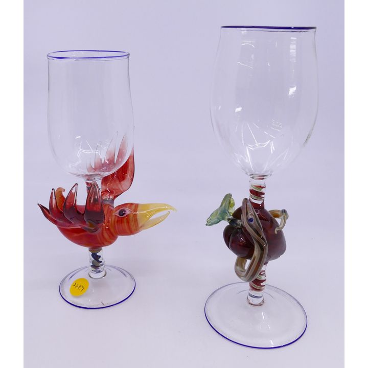 2pc Studio Glass Figural Goblets- 9''