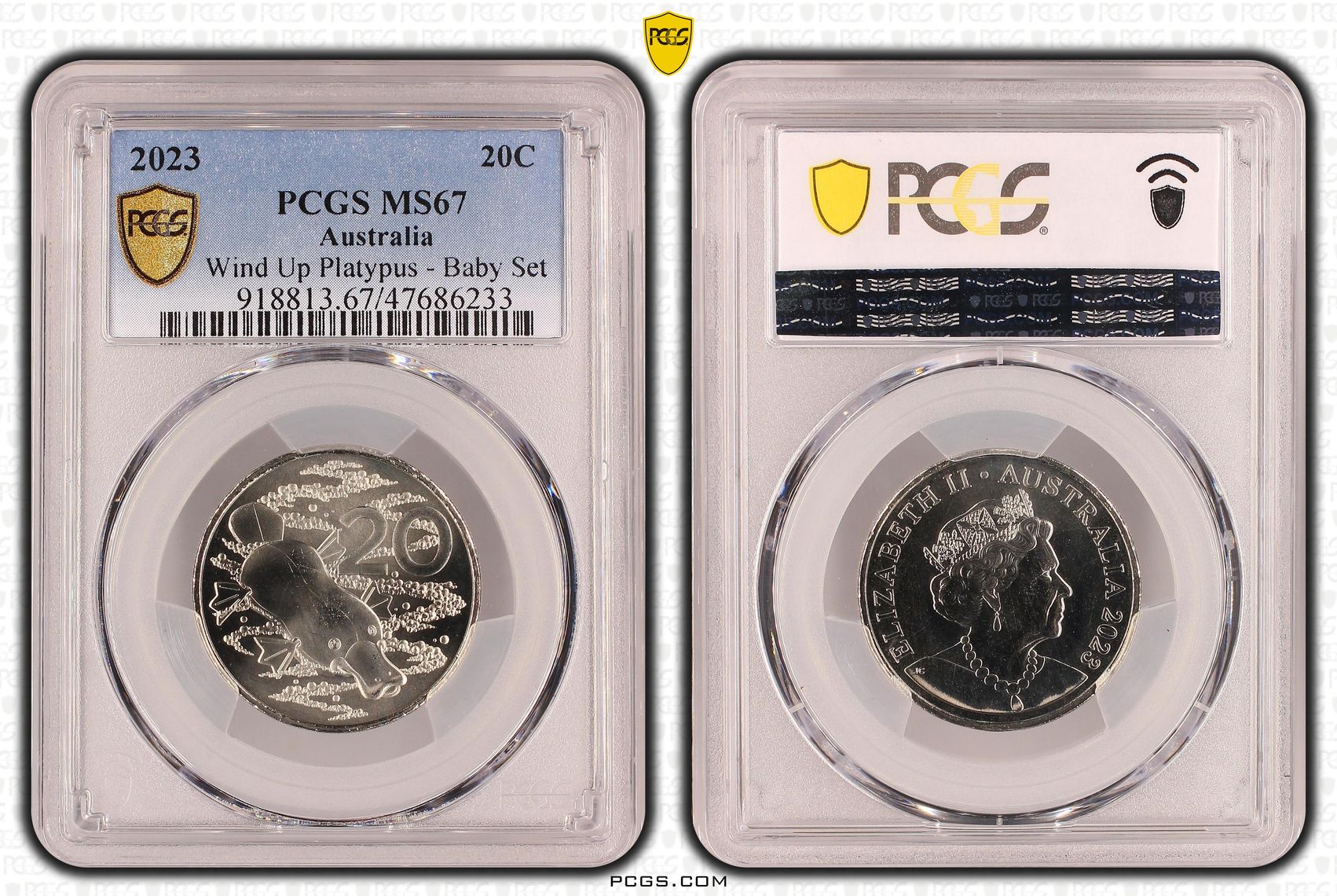 73 · Wind Up Platypus - Baby Set , Twenty Cent, 2023, PCGS MS67