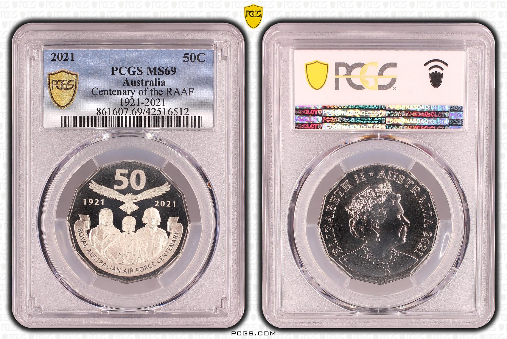 Elizabeth II, Centenary of the RAAF, Fifty Cent, MS69 , 2021 PCGS POP - 8/0