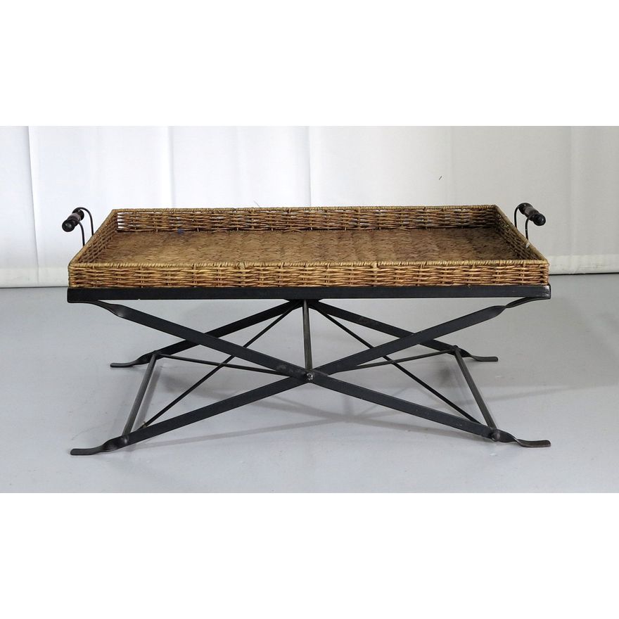 LARGE WICKER AND STEEL TWO HANDLED BUTLERS TRAY AND STAND | Westgate ...
