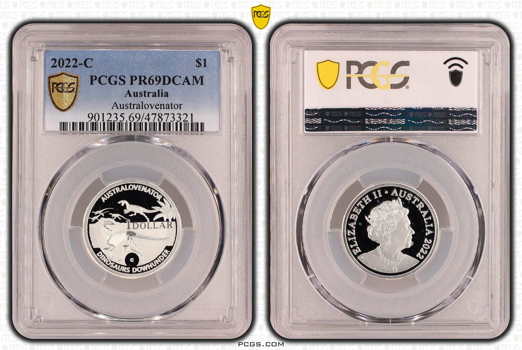 Australovenator Ag Dinosaurs Downunder, One Dollar, 2022-C, PCGS PR69DCAM
