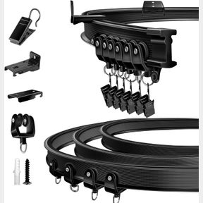10FT/3METER CEILING CURTAIN TRACK, FLEXIBLE BENDABLE CURTAIN TRACK 10FT BLACK CURVED CURTAIN RAIL CEILING WALL MOUNT CURTAIN SLIDI