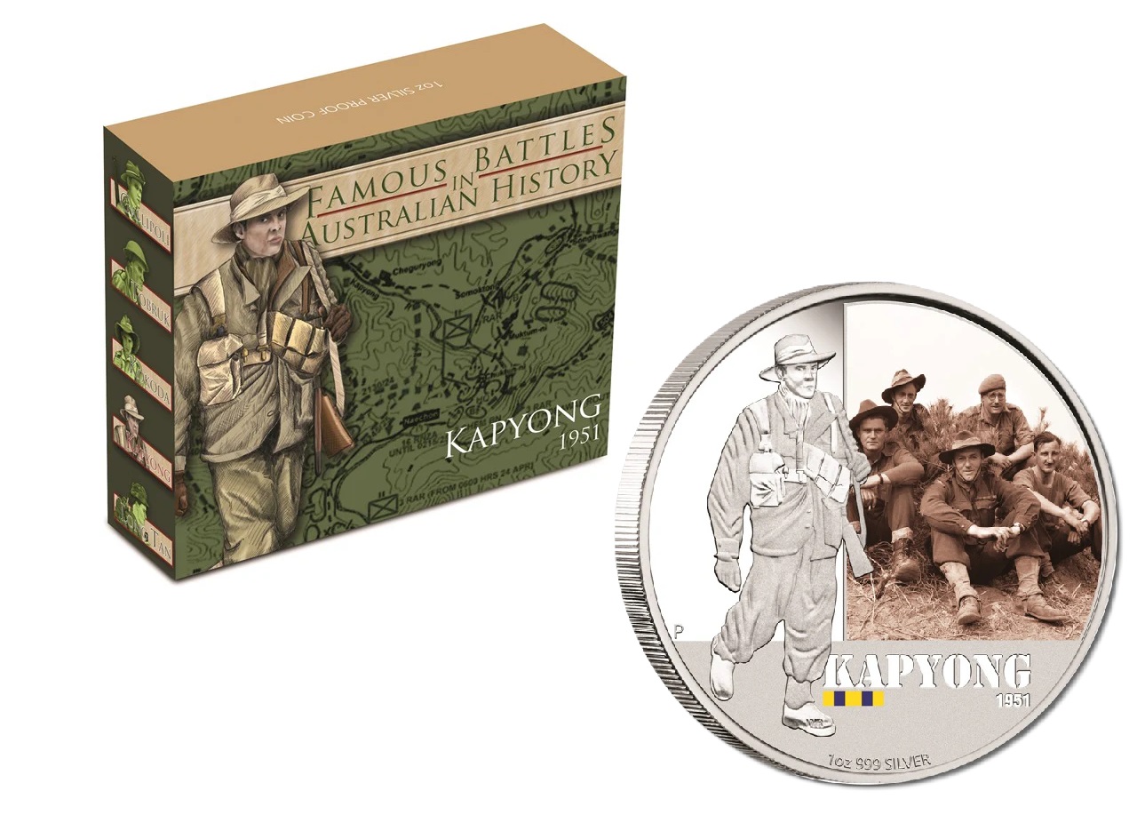 2012 Perth Mint 1oz Colour 1oz Silver Famous Battles "Kapyong" Coin
