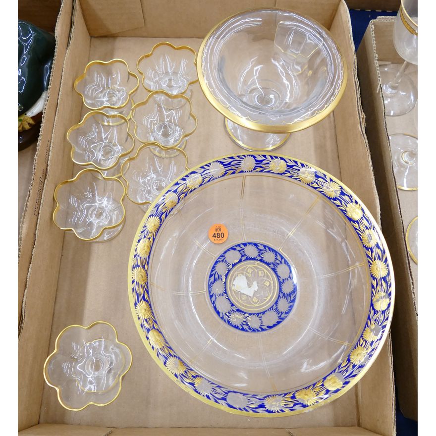 Box Bohemian Gilt Glass Bowls and Nut Dishes