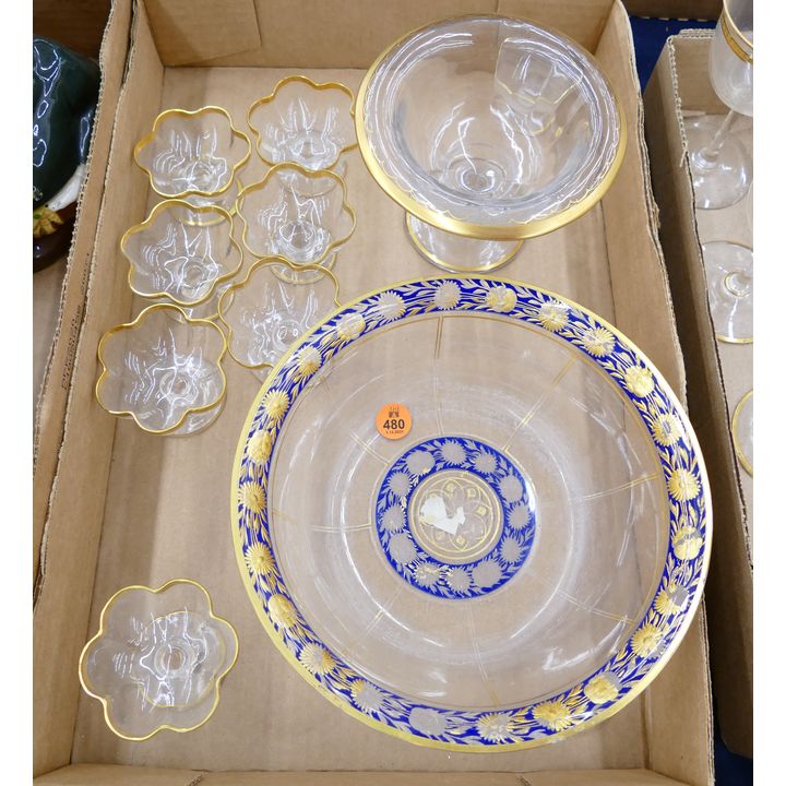 Box Bohemian Gilt Glass Bowls and Nut Dishes