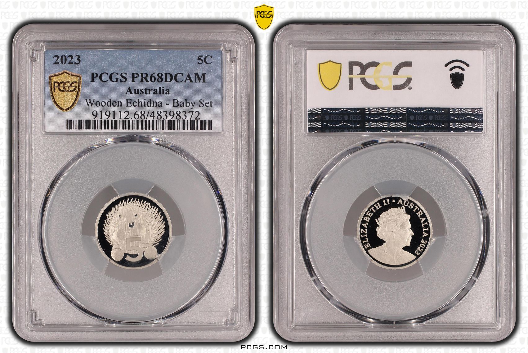 Elizabeth II, Wooden Echidna - Baby Set, Five Cent, 2023, PCGS PR68DCAM