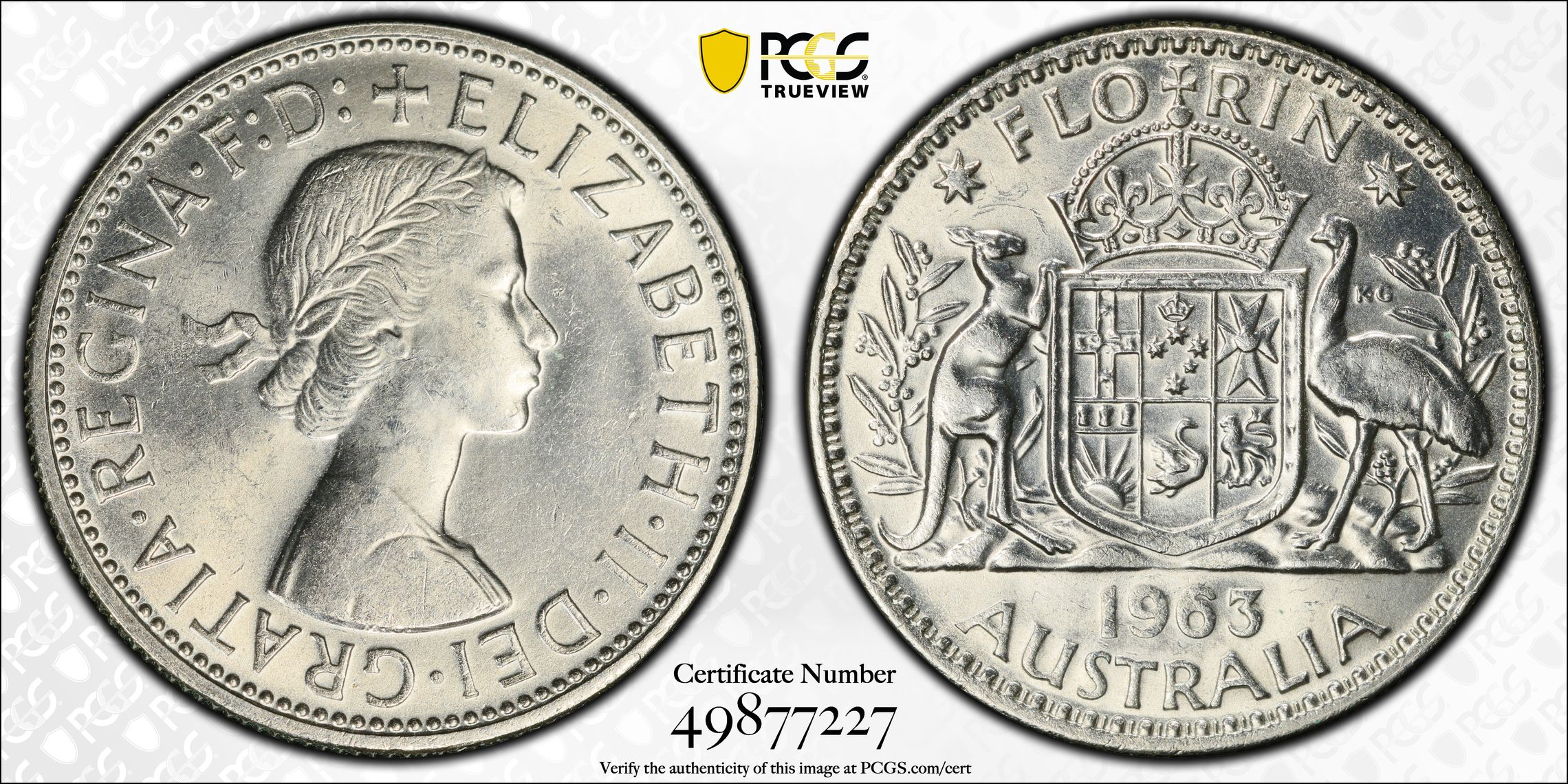 Elizabeth II, , Florin, 1963(m), PCGS MS61