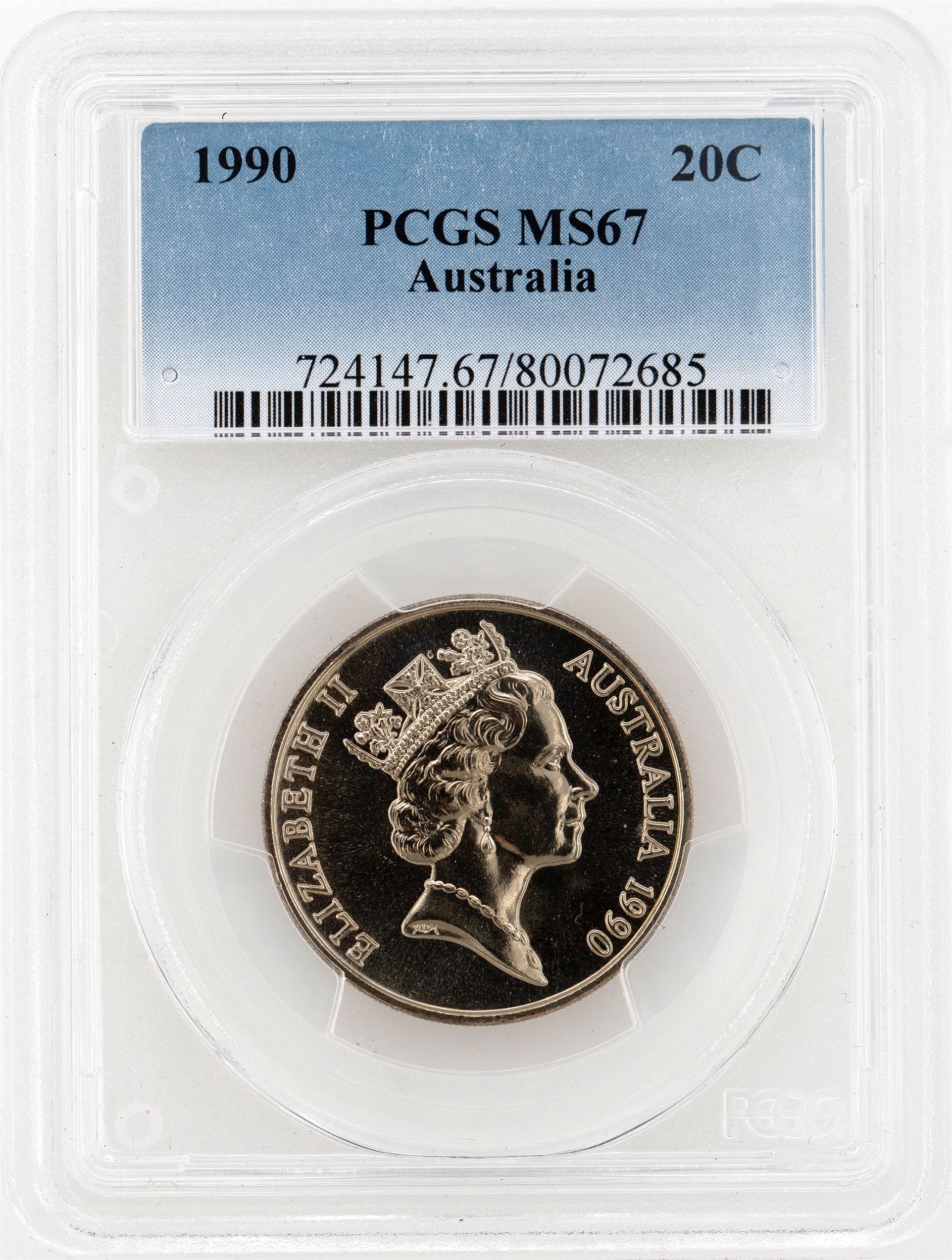1990 Australia Twenty Cent, 20c PCGS - MS67 -685