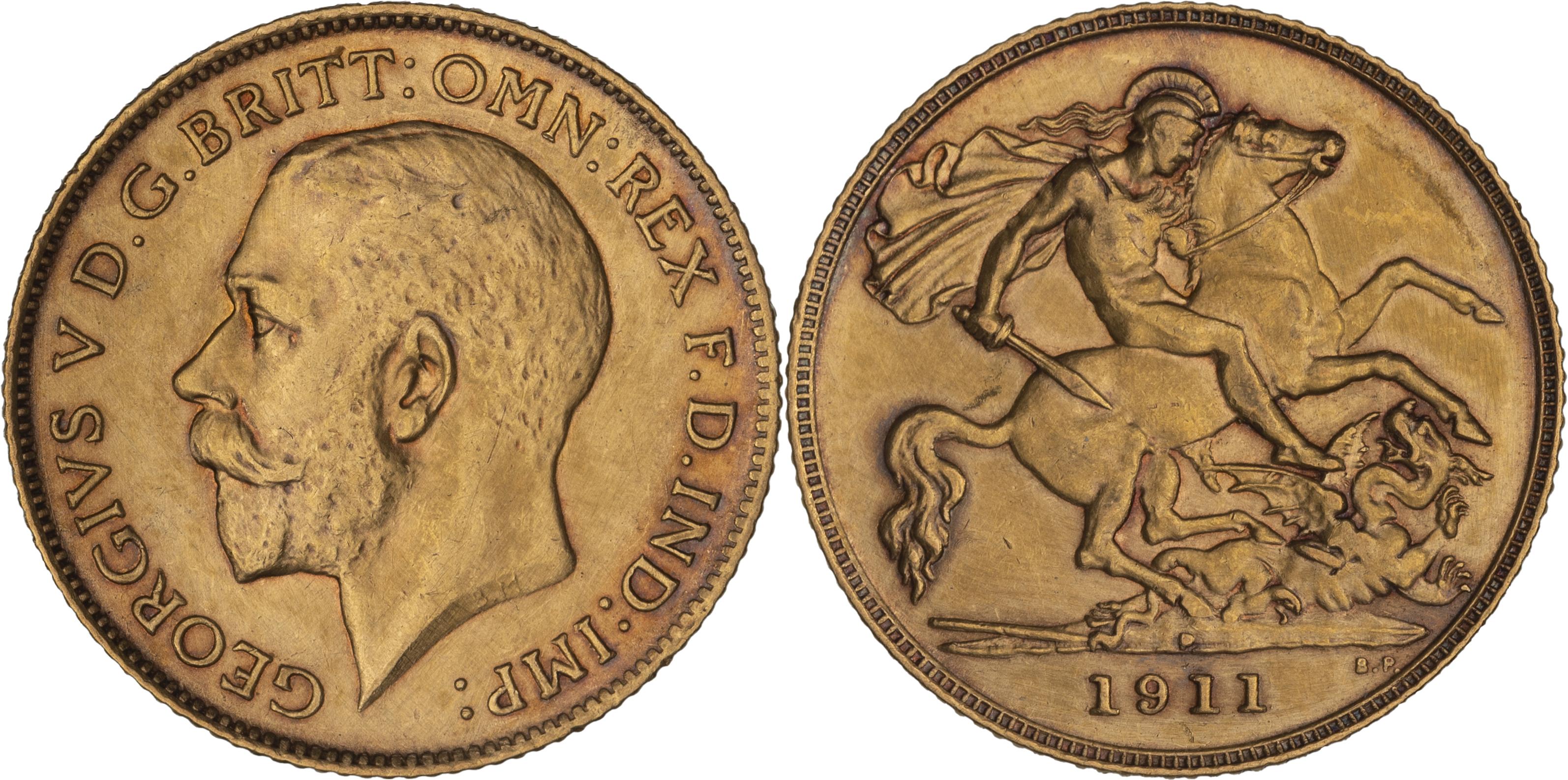 George V, St George Reverse, Half Sovereign, 1911-P, EF