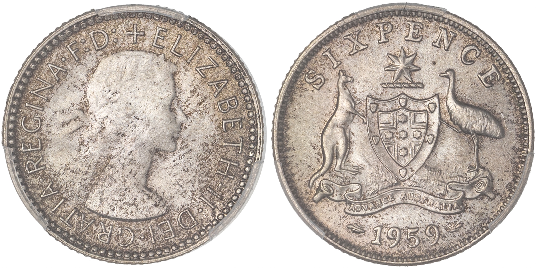 Elizabeth II, Sixpence, 1959, PCGS MS66