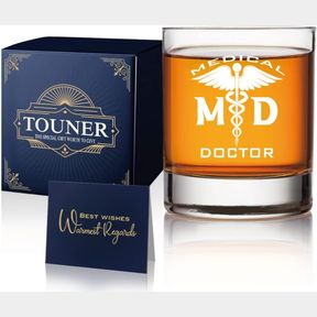 TOUNER MD MEDICAL DOCTOR WHISKEY GLASS WITH GIFT BOX, NURSE GIFT FOR DENTIST, DENTAL, MEDICAL, HYGIENIST, DOCTOR, NURSE, COWORKER,