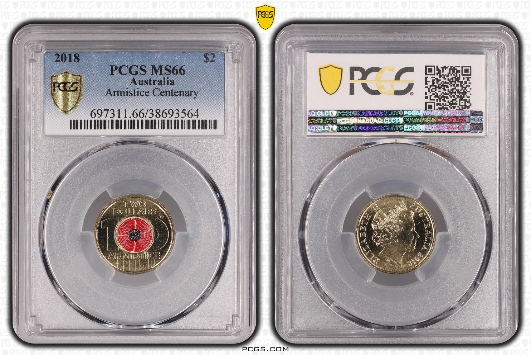 Armistice Centenary , Two Dollar, 2018, PCGS MS66