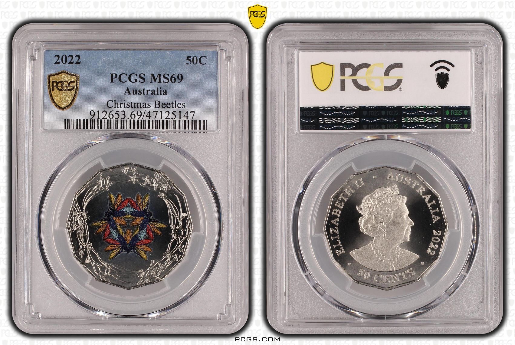 Elizabeth II, Christmas Beetles, Fifty Cent, 2022, PCGS MS69