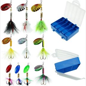 L FOUCECLAUS FISHING LURES 10PCS SPINNER LURES BAITS WITH TACKLE BOX,BASS TROUT SALMON HARD METAL