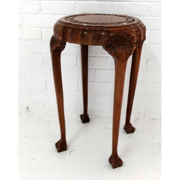 CARVED LAMP TABLE WITH GLASS TOP