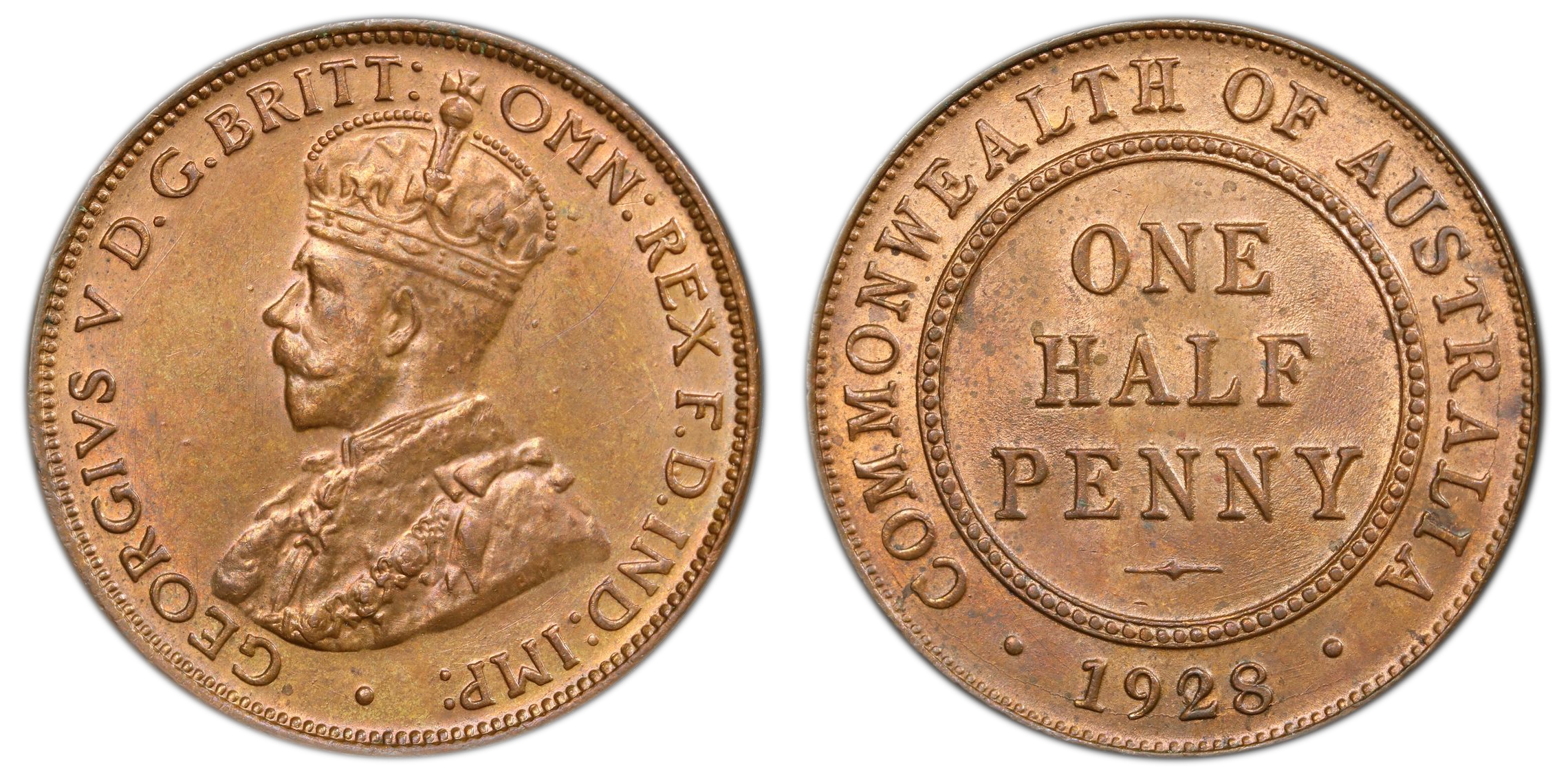 George V, Halfpenny, 1928, PCGS MS64RB