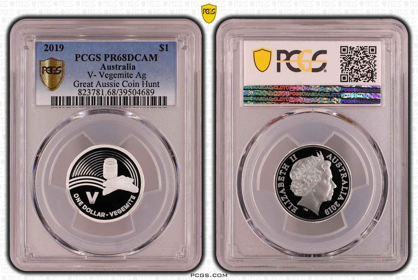 V- Vegemite Ag Great Aussie Coin Hunt, One Dollar, 2019, PCGS PR68DCAM
