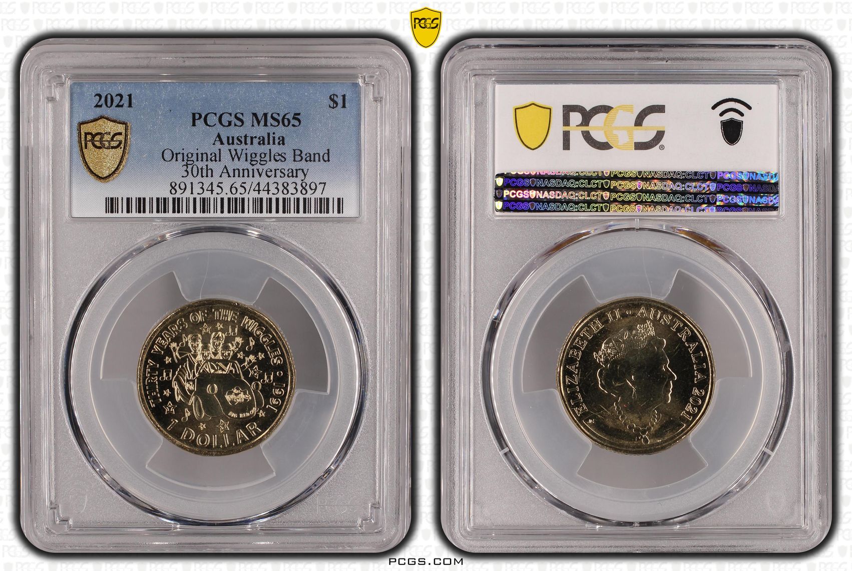 Elizabeth II, Original Wiggles Band, One Dollar, 2021, PCGS MS65