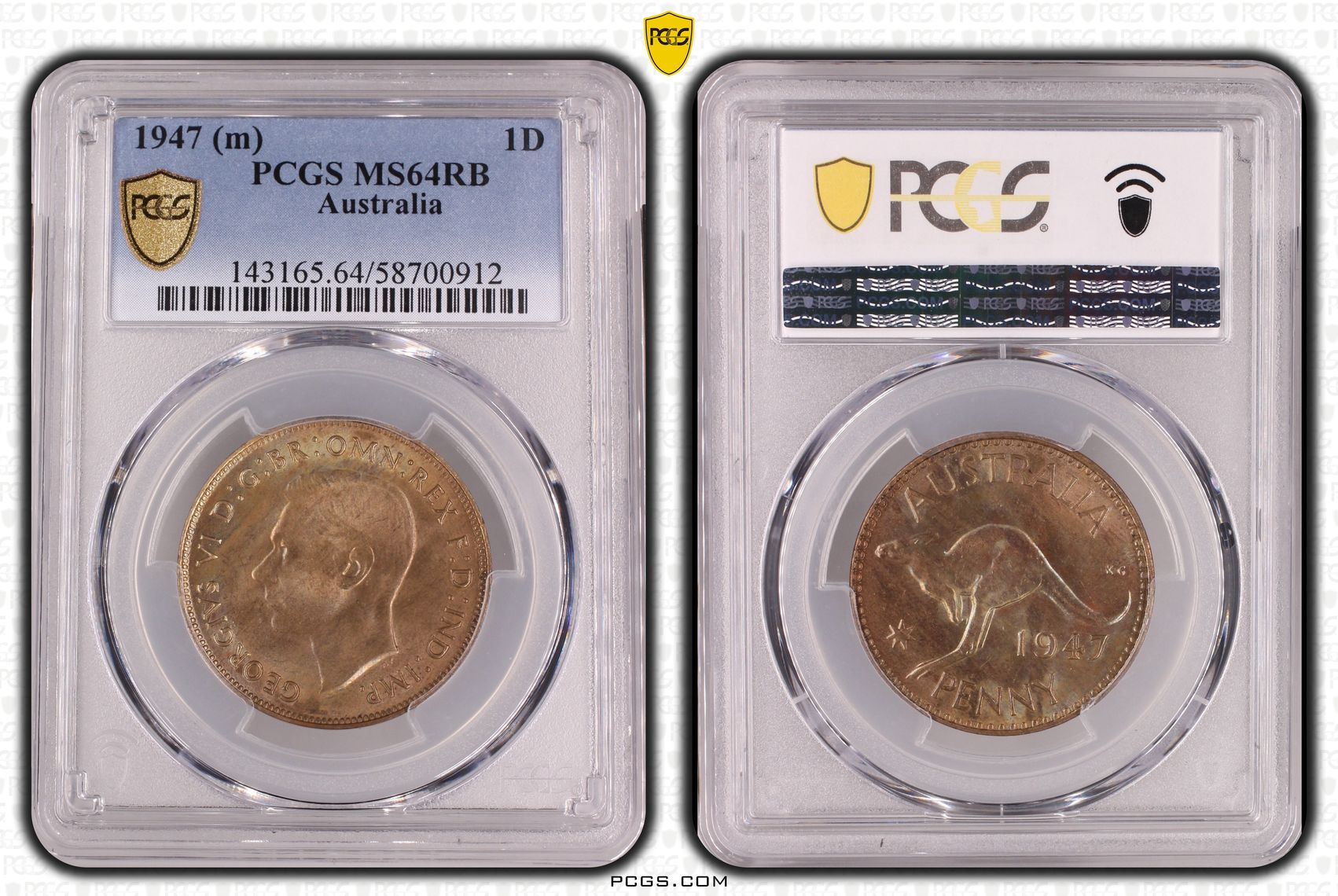 George VI, Penny, 1947 (m), PCGS MS64RB