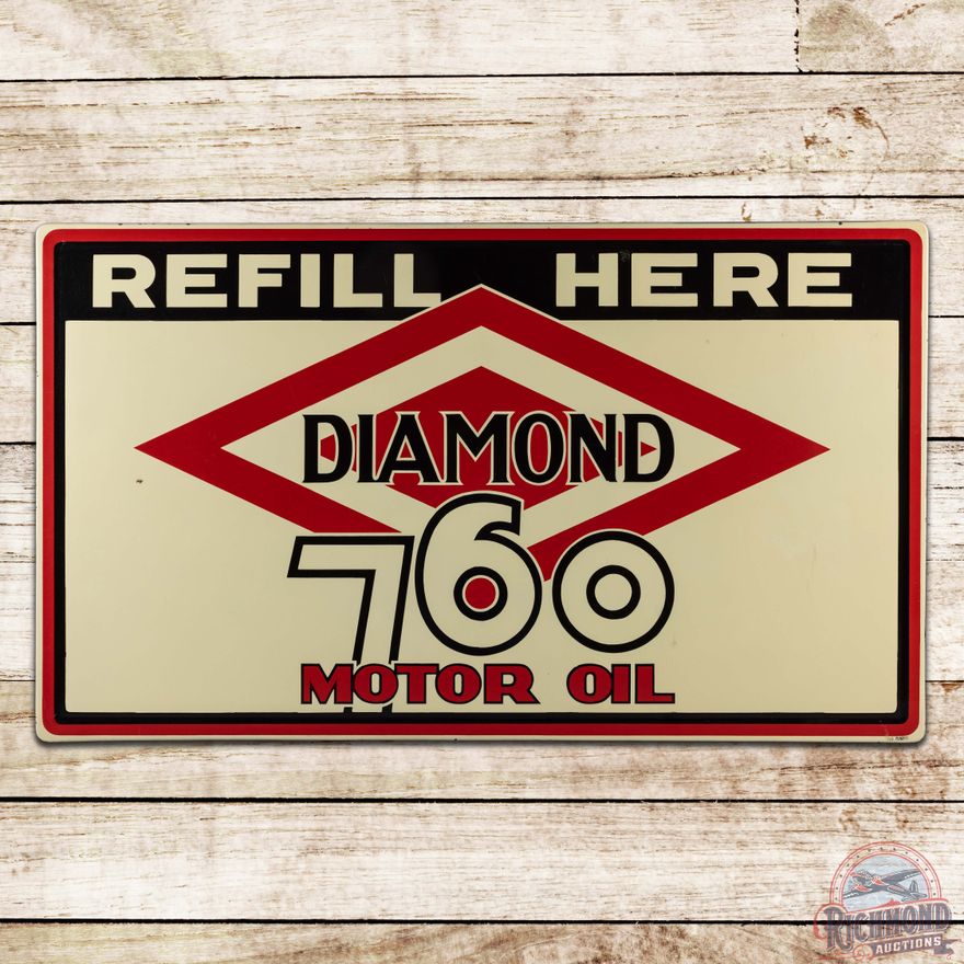 Nice Diamond 760 Motor Oil Refill Here Single Sided Porcelain Sign w/ Logo