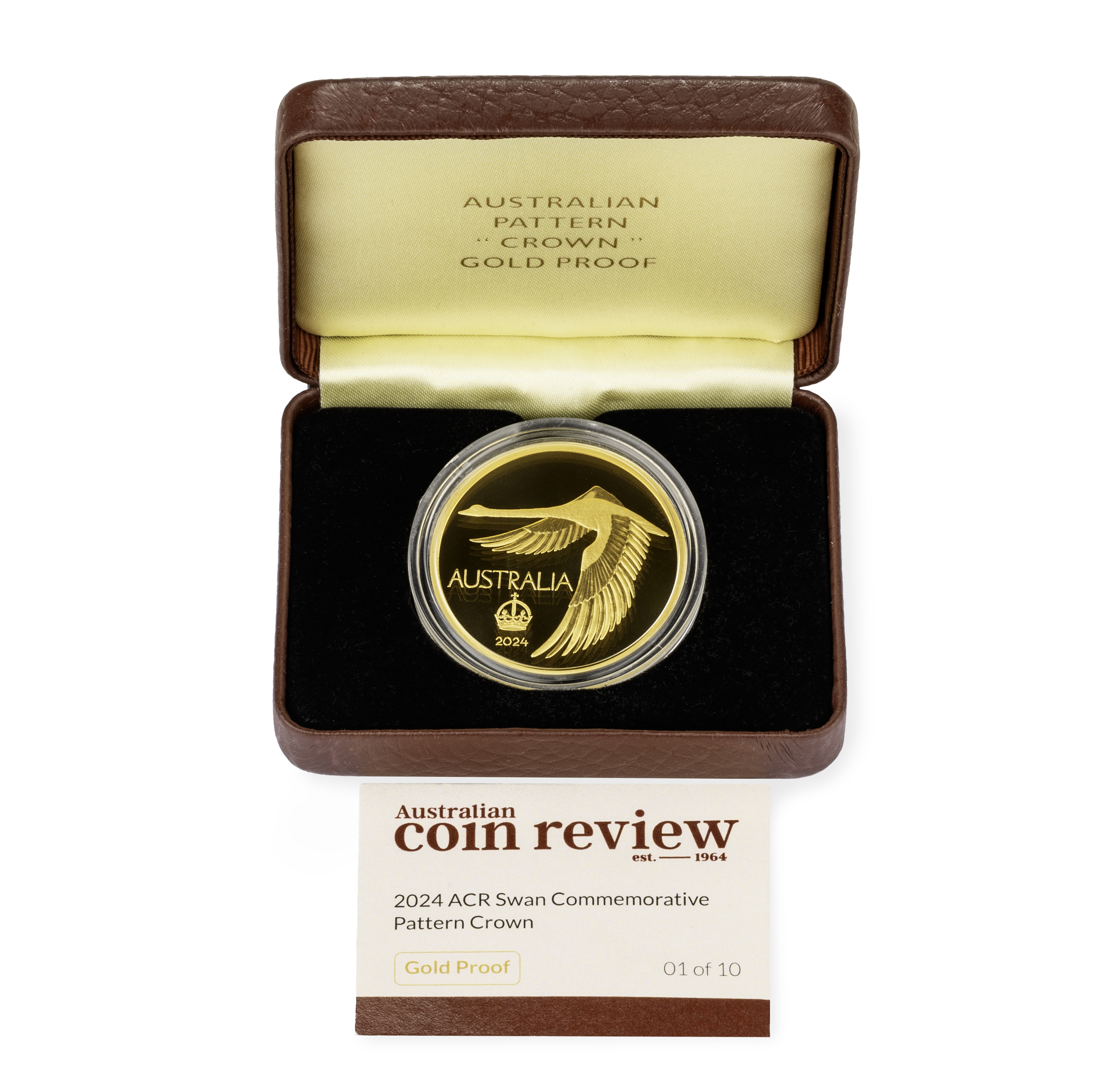 Cert #01/10, 2024 ACR Swan Commemorative Pattern Crown Gold Proof, FDC