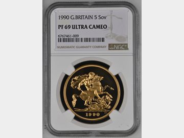 1990 PROOF 5 POUND PF69 UCAM ELIZABETH II